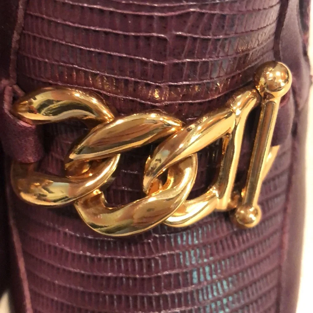 GIBSON & LATIMER RITAH LIZARD EMBOSSED GOAT LEATHER BLOCK HEELS DARK RED SIZE 7